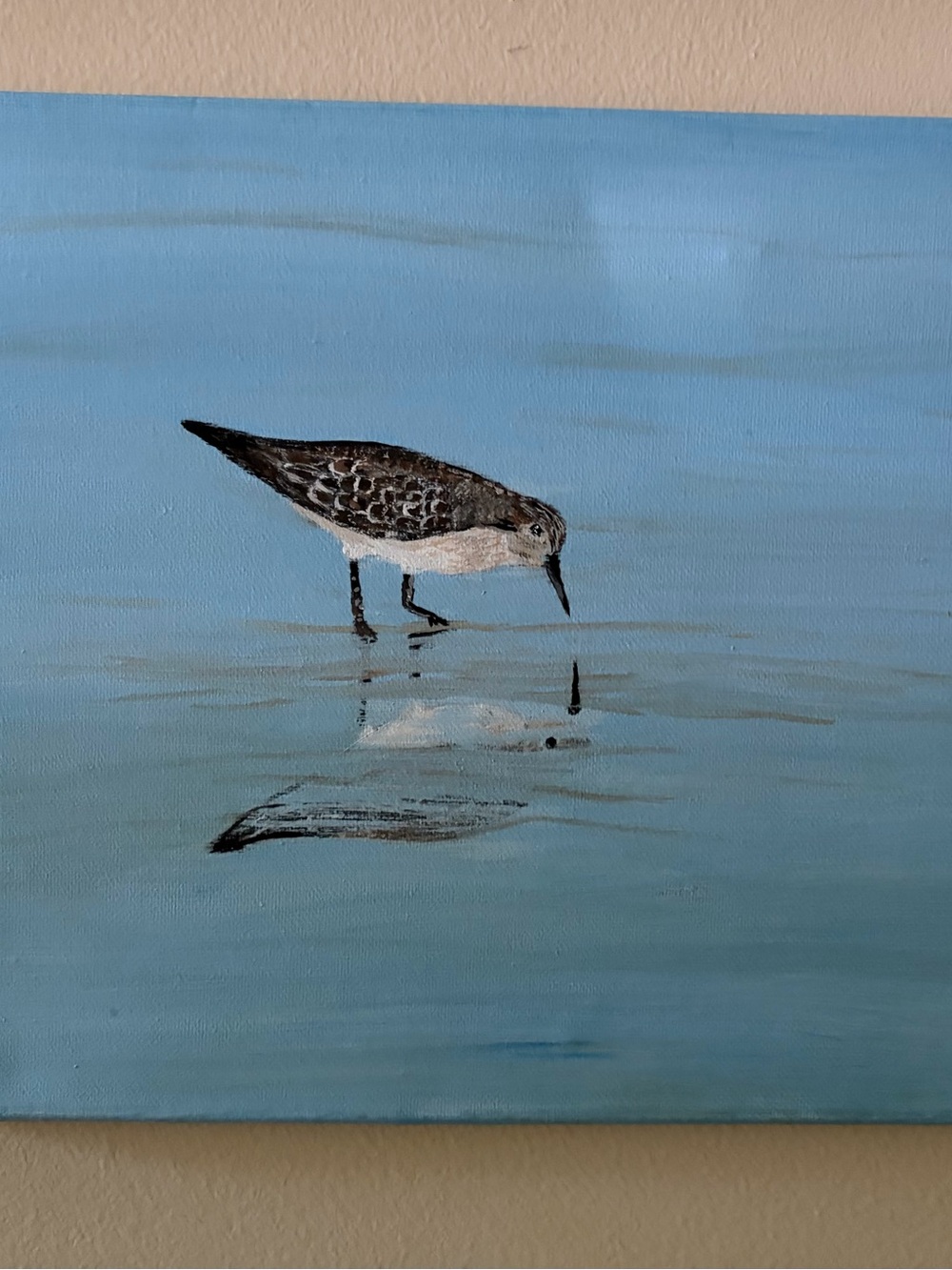 11x14” Original Painting of a Sandpiper Playing Near the Ocean